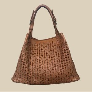 Platania - Leather Perforated Studded Shoulder Bag